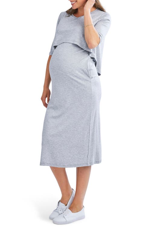 Shop Angel Maternity Popover Bodice Jersey Maternity/nursing Dress In Grey Marl