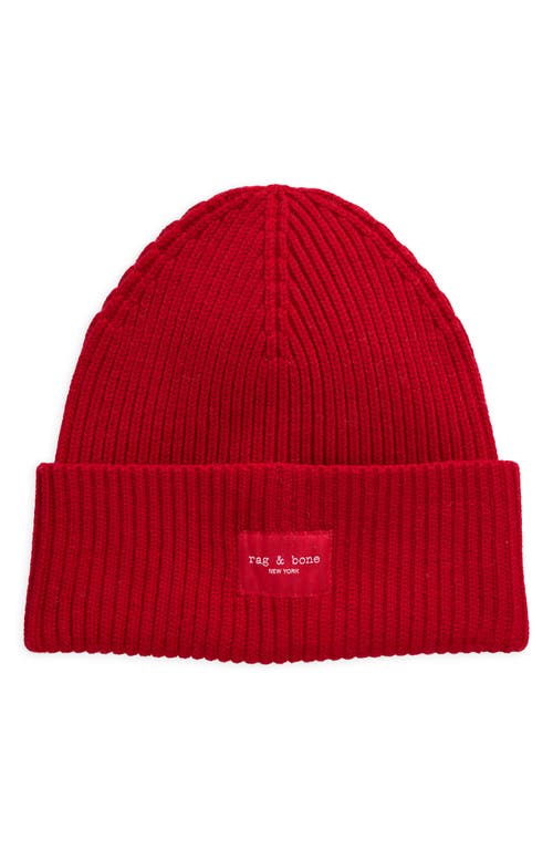 Shop Rag & Bone Blake Logo Patch Wool Blend Rib Beanie In Red