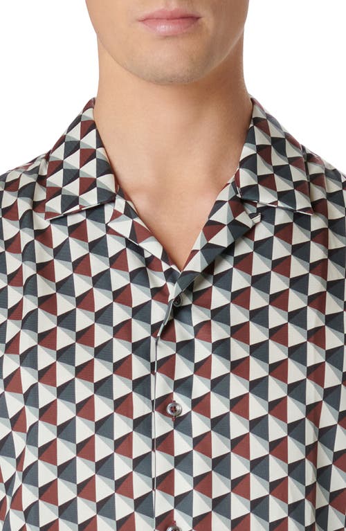 Shop Bugatchi Jackson Shaped Fit Geo Print Short Sleeve Button-up Camp Shirt In Sienna