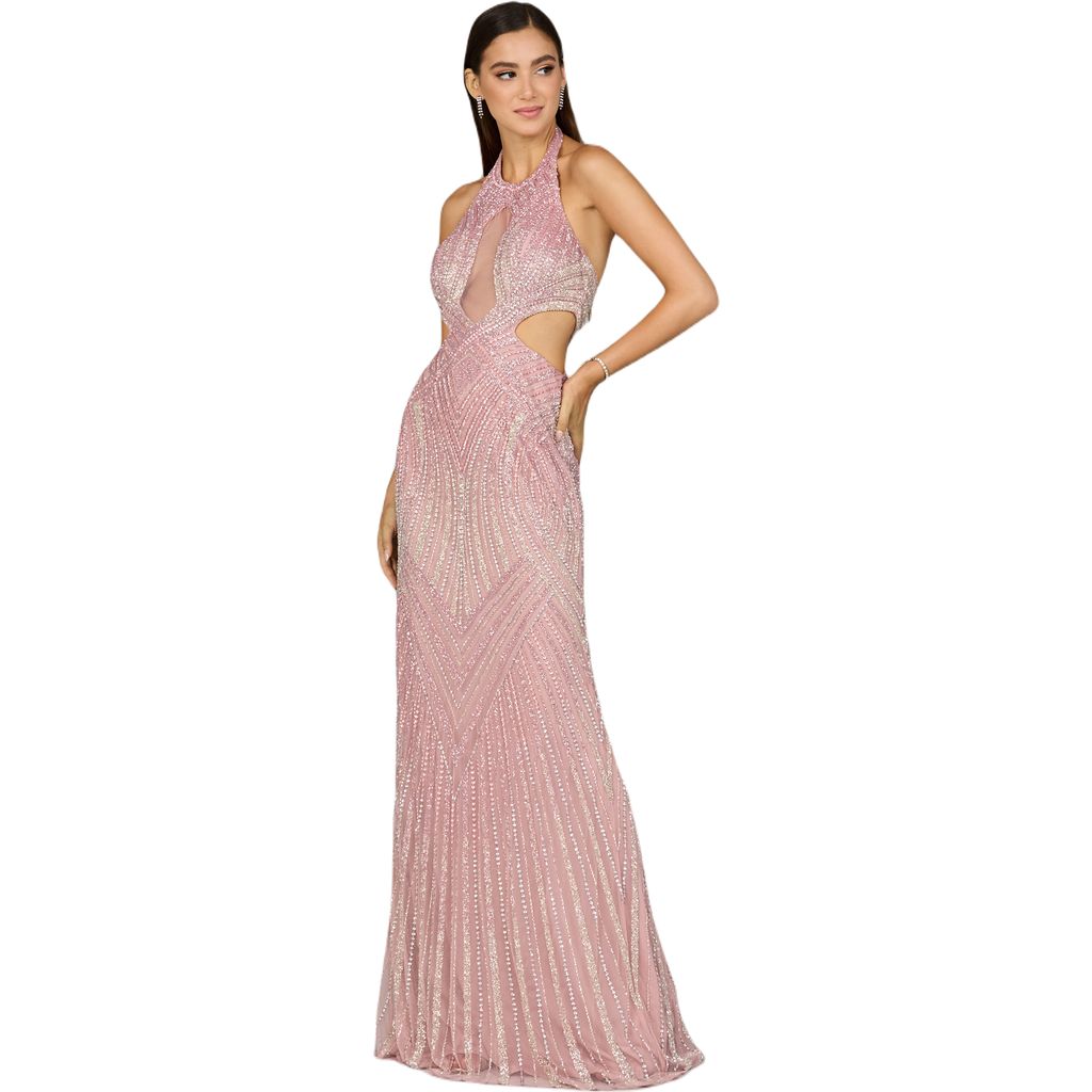 Lara New York Halter Neck Beaded Dress With Cutouts In Cashmere