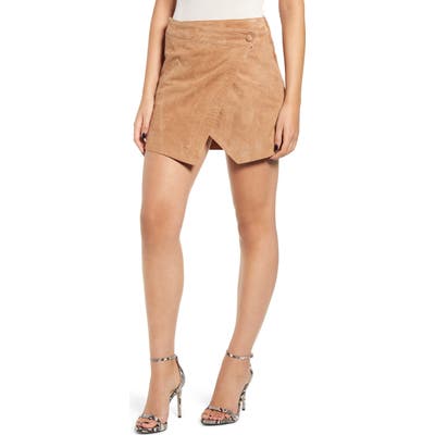 Blanknyc Asymmetrical Suede Miniskirt, Beige