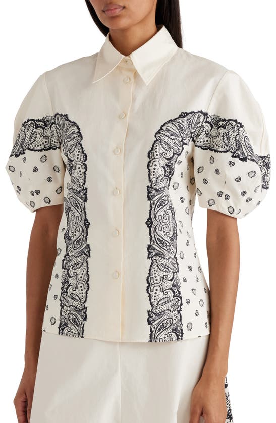 Shop Chloé Embroidered Puff Sleeve Button-up Shirt In Black - Ivory