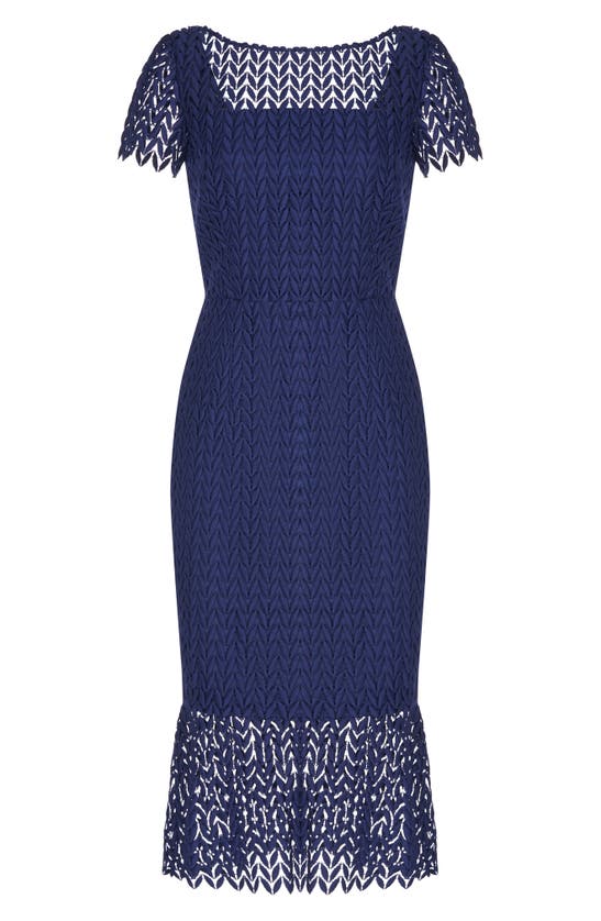 Kay Unger Tatum Floral Lace Midi Dress In Midnight