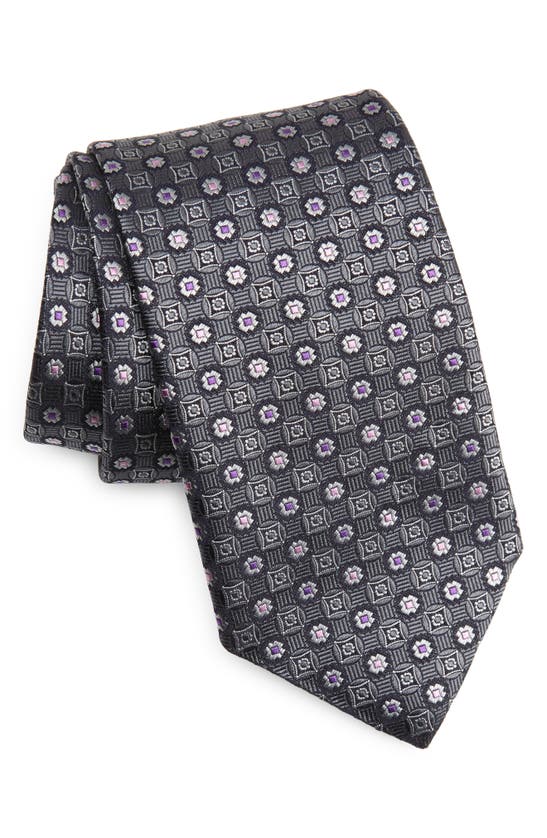 Shop Canali Medallion Silk Tie In Grey
