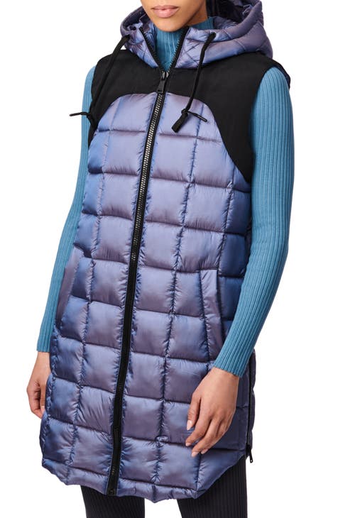 Womens Long Down Puffer Vest with Hood Winter Quilted Hooded Long