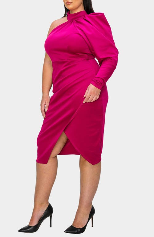 Shop L I V D Gigi One-shoulder Long Sleeve Midi Dress In Magenta