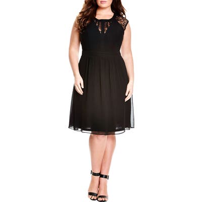 Plus Size City Chic Dark Romance Lace Detail Dress, Black