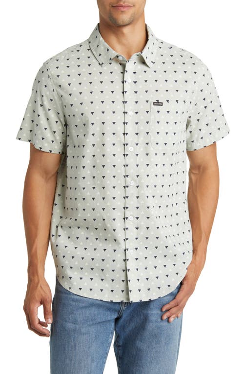 Brixton Charter Stretch Short Sleeve Button-Up Shirt in Mineral Grey/washed Navy at Nordstrom, Size Small