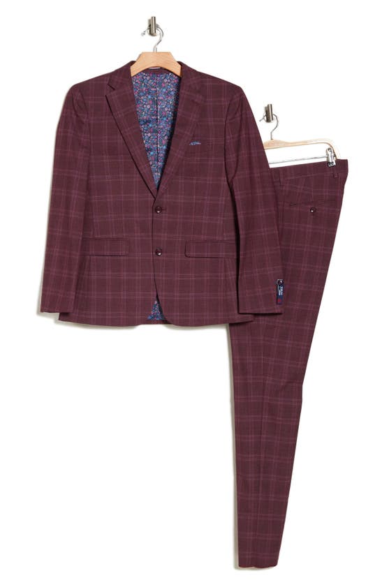 Soul Of London Soul Fancy Plaid Suit In Burgundy