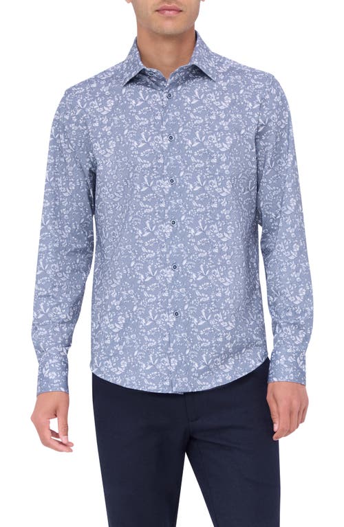 Shop Bugatchi James Ooohcotton® Floral Print Button-up Shirt In Navy