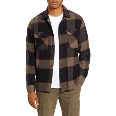 Brixton Bowery Plaid Button-Up Flannel Shirt, Black