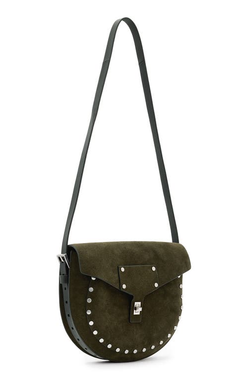 Shop Allsaints Miro Suede Saddle Bag In Olive Green