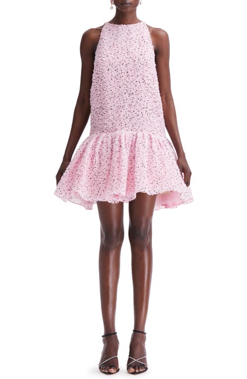 Oscar de la Renta Eyelash Tweed Sleeveless Drop Waist Dress Pink/Black at Nordstrom,