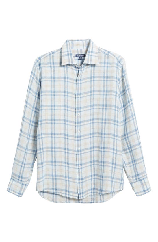 Shop Peter Millar Emil Plaid Linen Button-up Shirt In Blue Frost