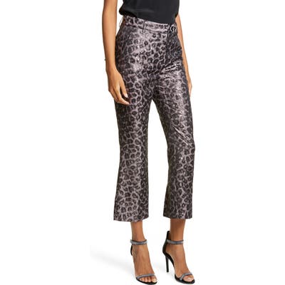 Plus Size Tanya Taylor Madden Metallic Leopard Print Crop Flare Pants, Grey