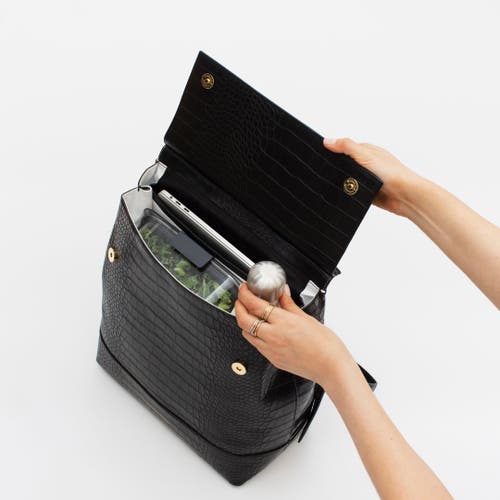Modern Picnic Women's The Croc-embossed Vegan Leather Backpack In Black Croc