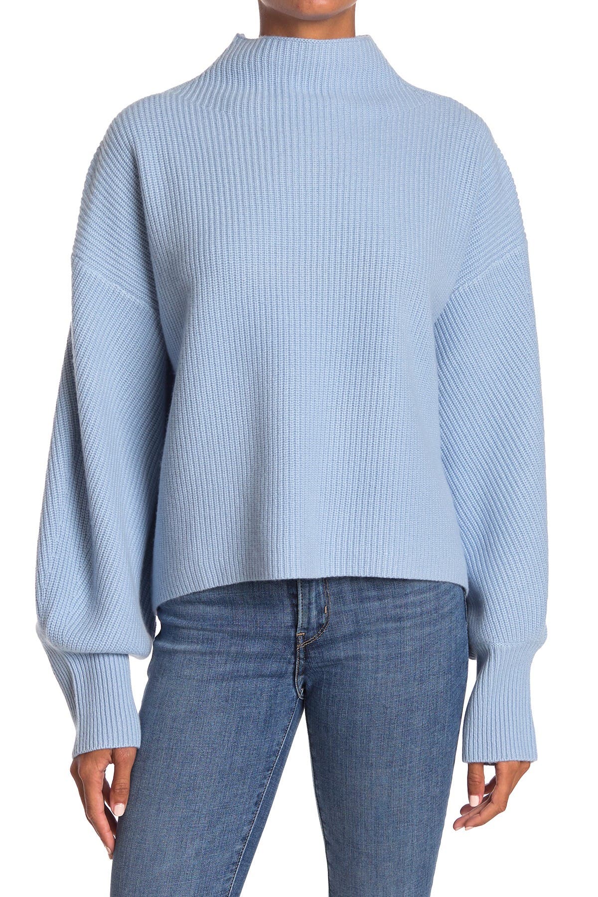 A.l.c Helena Ribbed Balloon Sleeve Sweater In Baby Blue