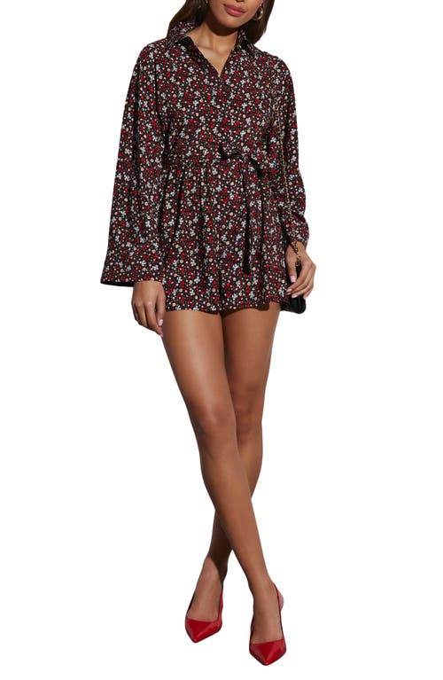 VICI Collection Angelina Floral Print Long Sleeve Romper in Black Multi at Nordstrom, Size Small