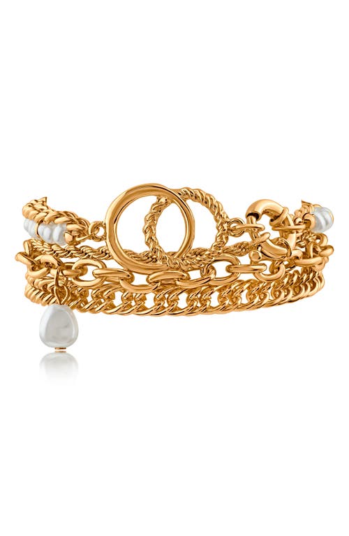 Jardin Imitation Pearl Mixed Chain Layered Bracelet In White/gold