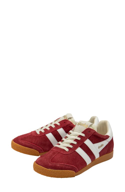 Gola Elan Deep Red Color Block Suede Leather Sneakers In Deep Red/white