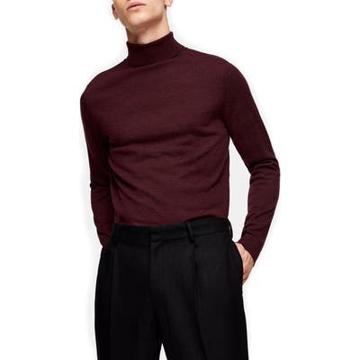 Topman Merino Wool Turtleneck Sweater, Burgundy