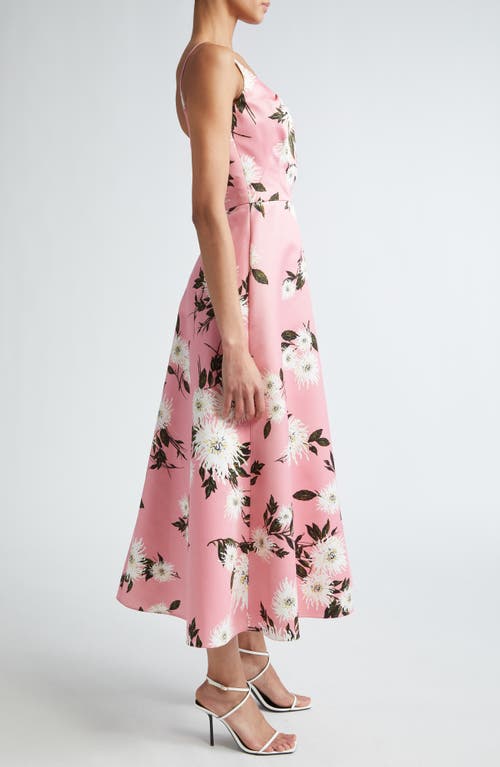 Shop Emilia Wickstead Wenna Dahlia Print Stretch Faille A-line Midi Dress In Large Dahlia Coral