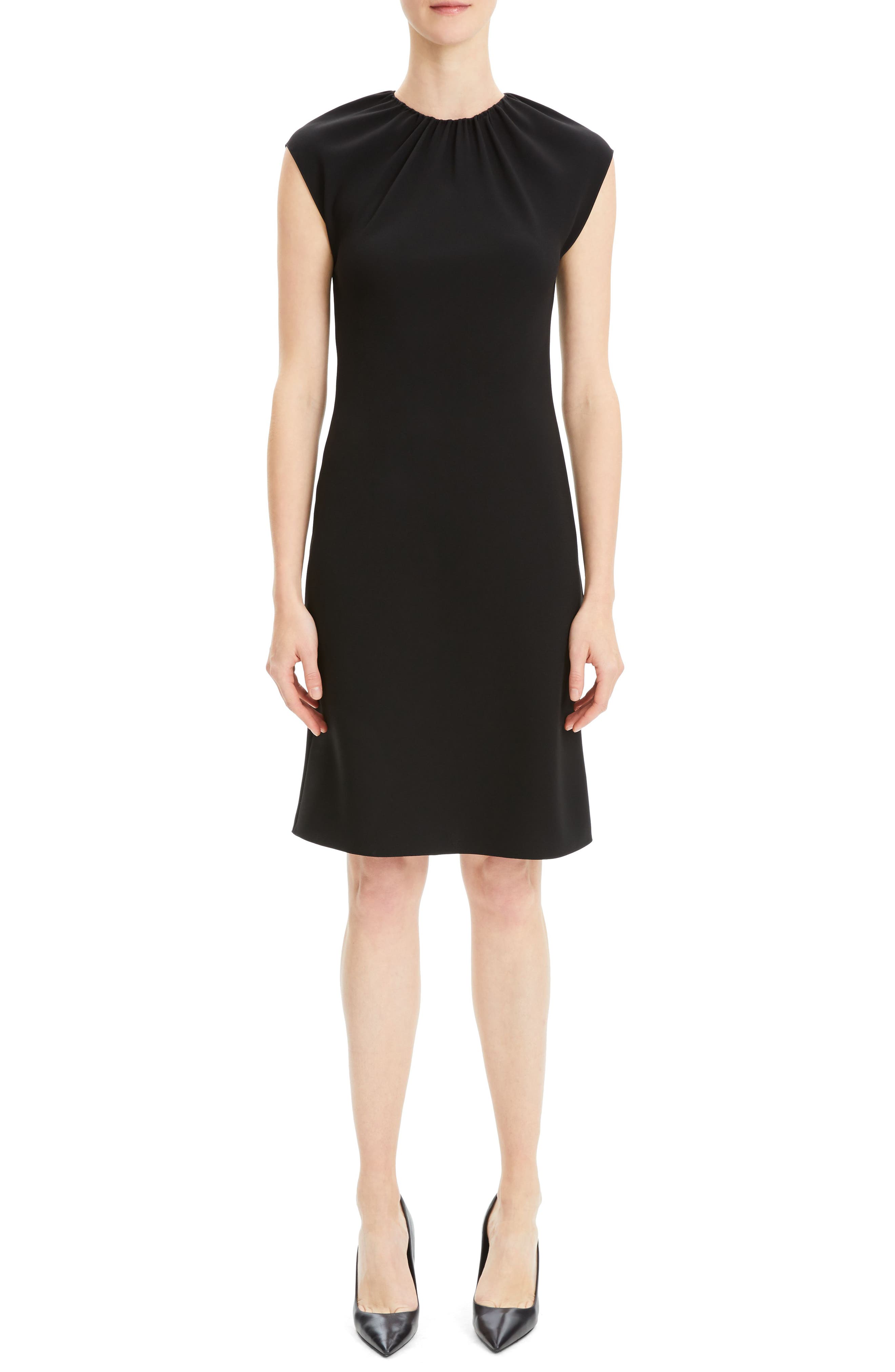 Theory Shirred Neck Sheath Dress, Black