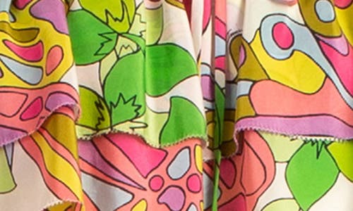 Shop Trina Turk Solange Print Ruffle Off The Shoulder Silk Crop Top In Multi Green