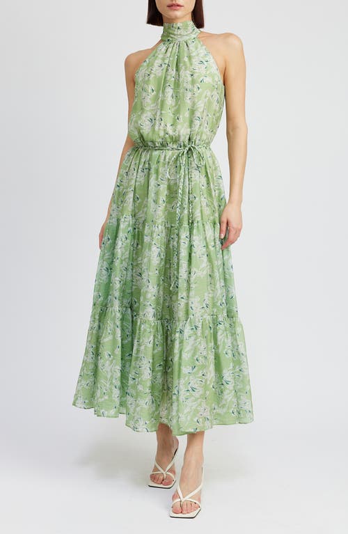 En Saison Laguna Floral Print Halter Dress Lt Green Teal at Nordstrom,