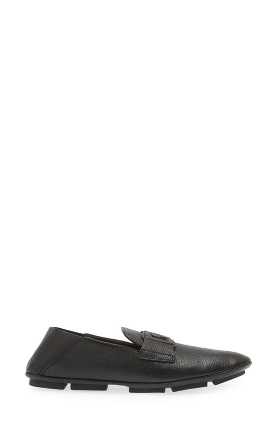 Dolce & Gabbana Leather Loafers With Round Toe And Textured Finish In Nero