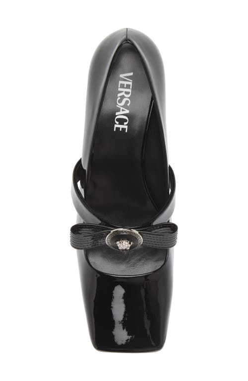 Versace Gianni Ribbon Embellished Patent-leather Pumps In Black/palladium