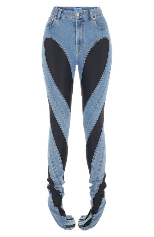 Spiral High Waist Denim & Jersey Skinny Jeans in Medium Blue /Black