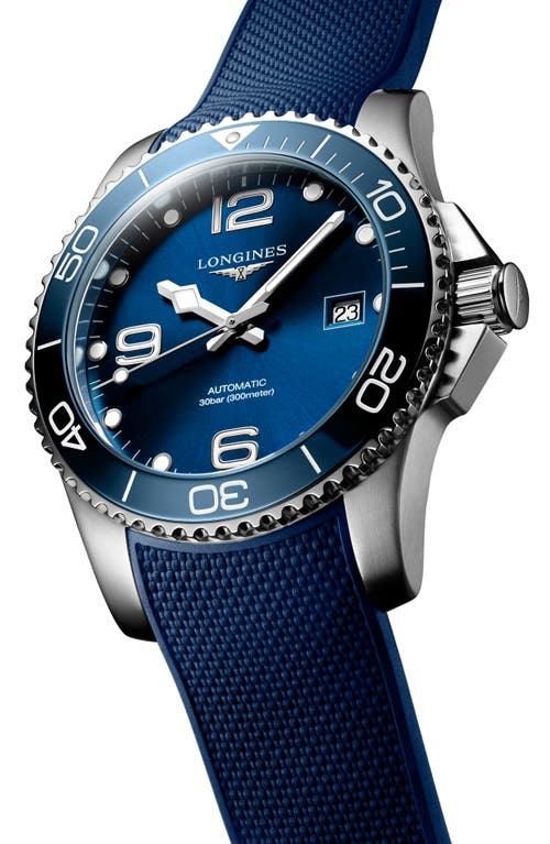 Shop Longines Hydroconquest Automatic Rubber Strap Watch, 41mm In Blue/silver