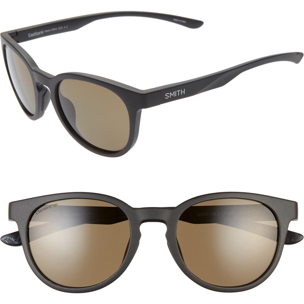 Smith Eastbank 52mm Chromapop™ Polarized Round Sunglasses In Matte Black/green