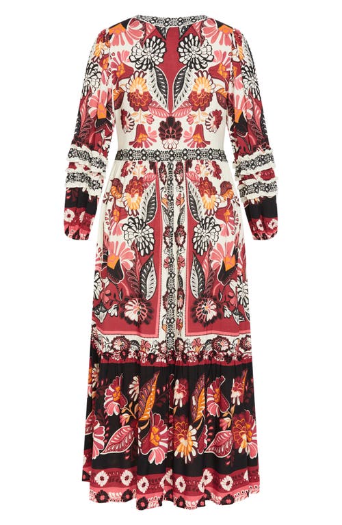 City Chic Malia Mixed Print Long Sleeve Maxi Dress In Ivory Plc