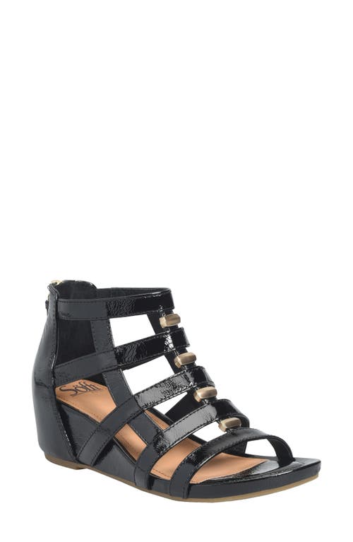 Söfft Rio II Strappy Wedge Sandal Black Patent at Nordstrom,