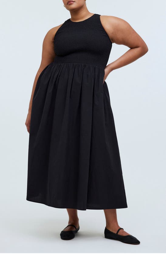 Shop Madewell Smocked Sleeveless Dress In True Black