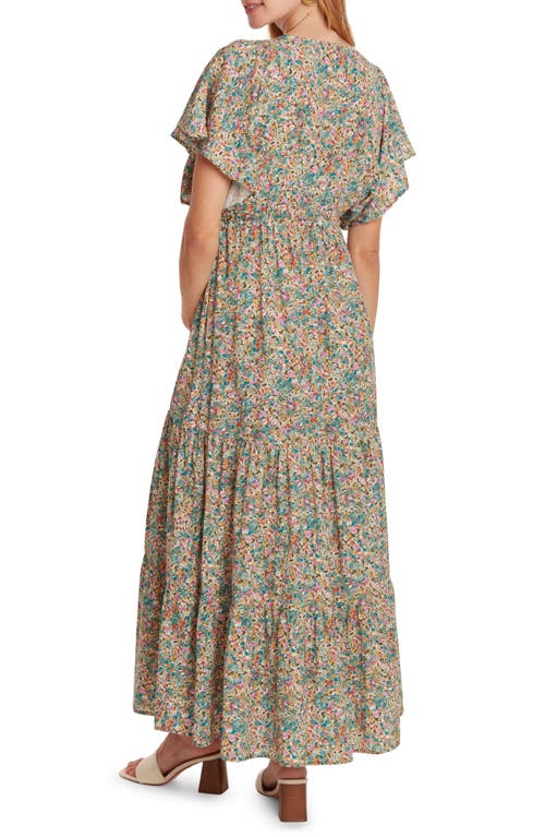 Shop Cache Coeur Victoria Floral Cotton Nursing/maternity Maxi Dress In Beige Multi