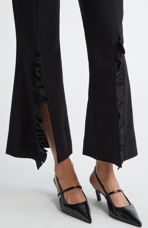 Bite Studios Credo Crop Ruffle Split Hem Wool Trousers In Black