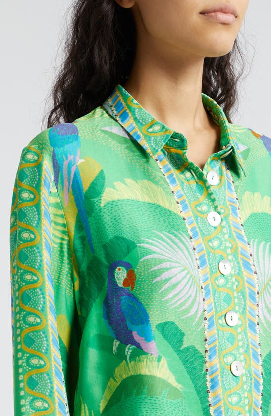 Shop Farm Rio Macaw Scarf Print Button-up Shirt In Macaw Scarf Green
