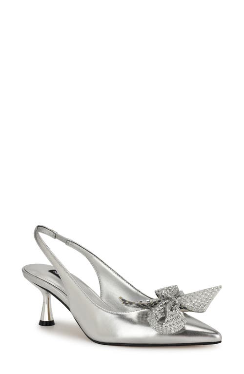 Nine West Wnrills Womens Bow Manmade Slingback Heels In Silver