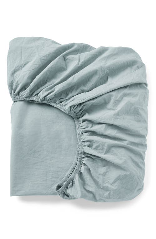 Coyuchi Organic Cotton Crinkled Percale Fitted Sheet In Surf Chambray