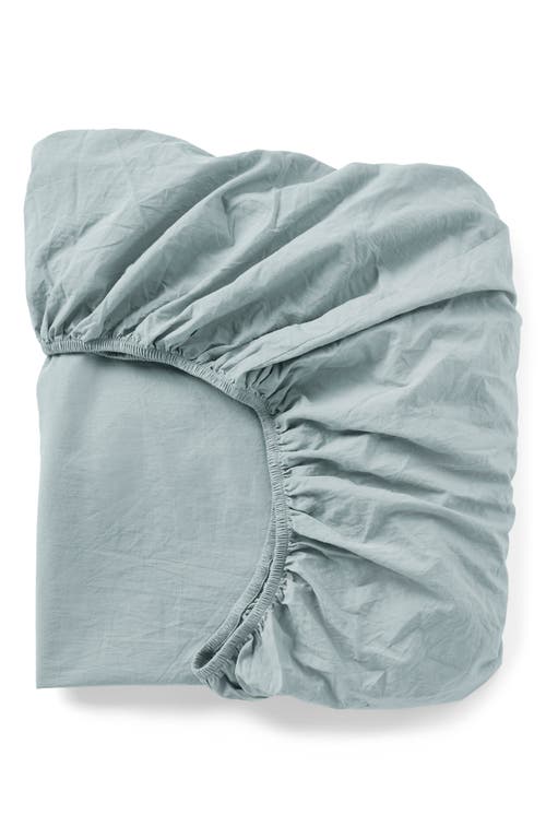 Shop Coyuchi Organic Cotton Crinkled Percale Fitted Sheet In Surf Chambray