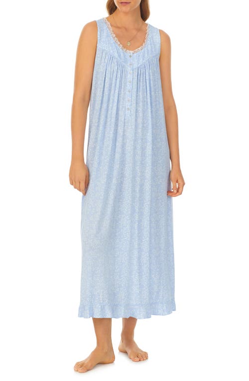 Eileen West Floral Lace Trim Sleeveless Ballet Nightgown in Blue Print at Nordstrom, Size Small