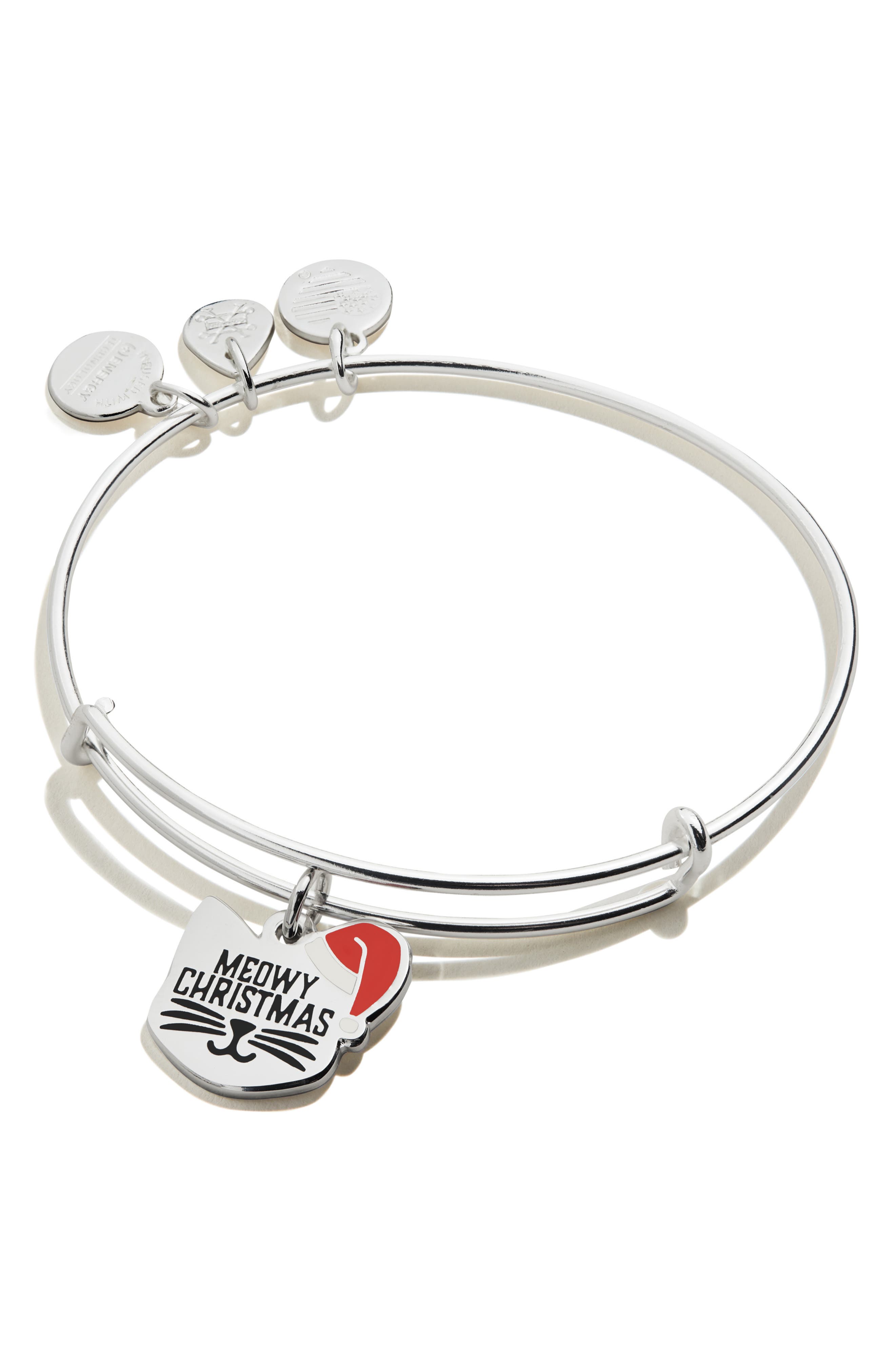 Alex And Ani Color Infusion Meowy Christmas Expandable Wire Bangle Bracelet In Shiny Silver