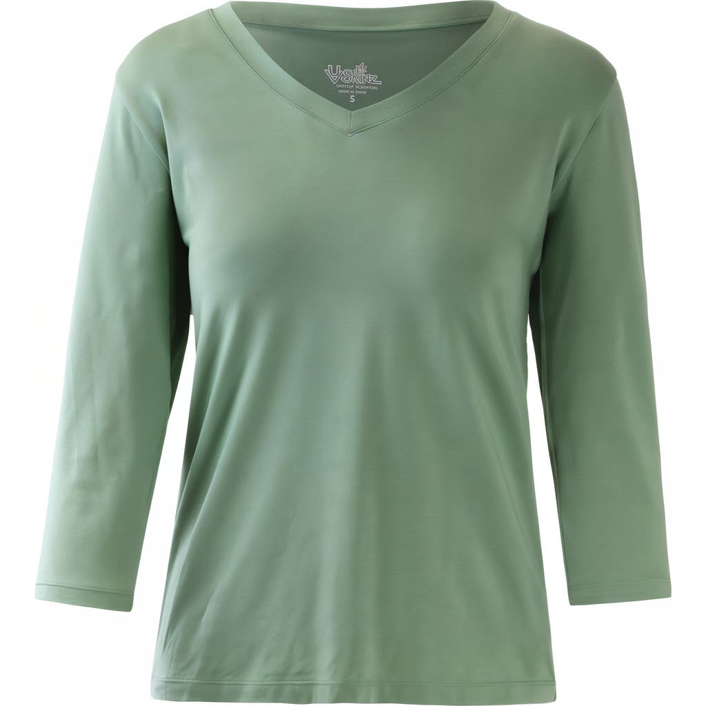 Uv Skinz 3/4 Sleeve V-neck R&r Tee In Sage