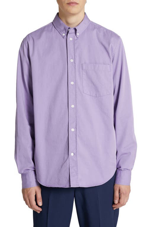 Wood Wood Andrew Cotton Denim Button-Down Shirt in Lavender