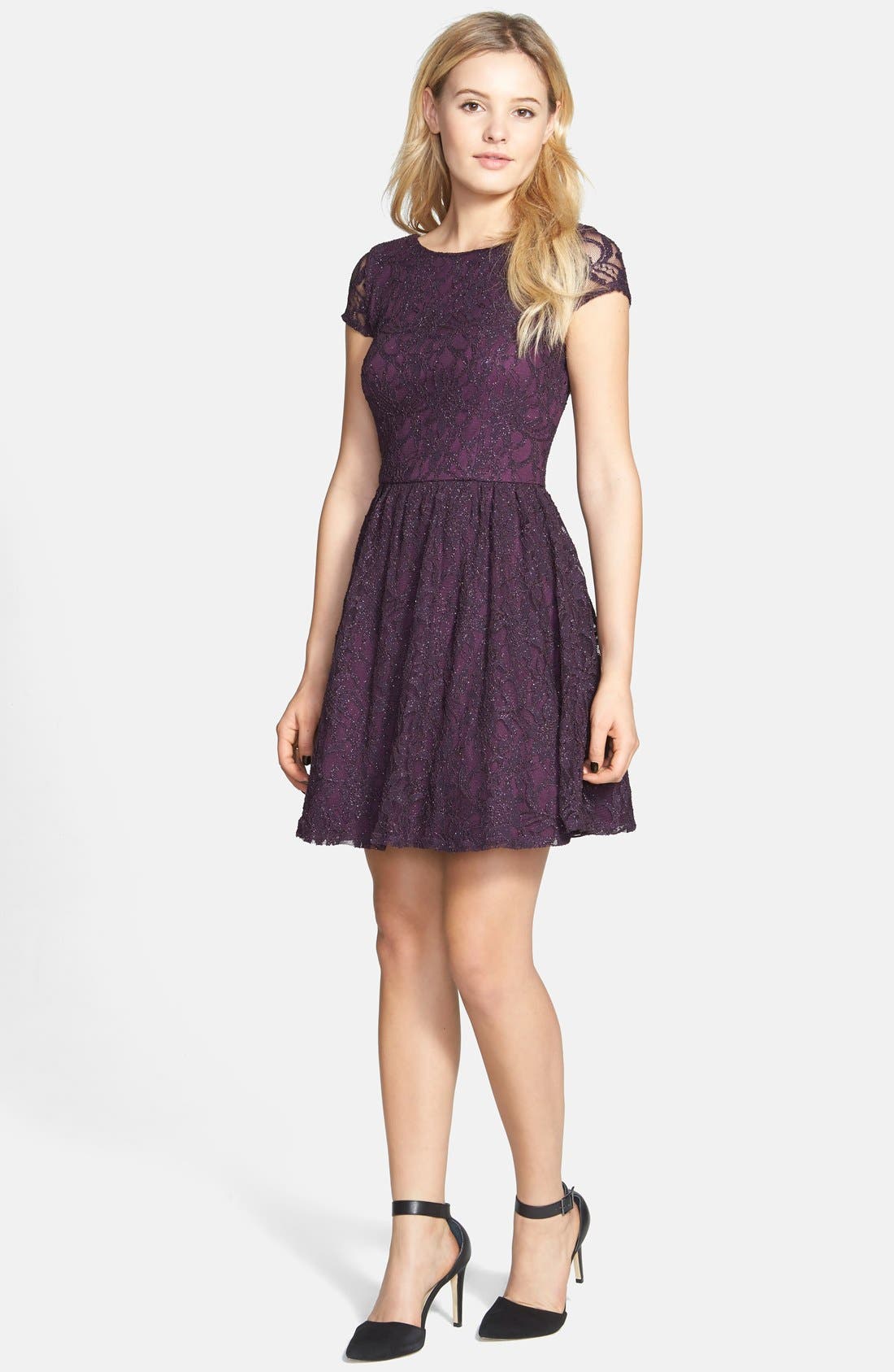 Speechless Glitter Lace Skater Dress (Juniors) Nordstrom