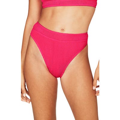 Bound By Bond-Eye The Savannah High-Waist Ribbed Bikini Bottoms, Size One Size - Pink
