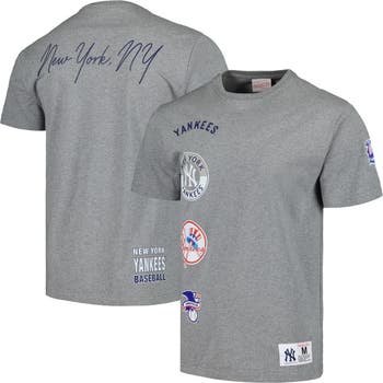 Women's New York Yankees Mitchell & Ness Heather Gray Cooperstown  Collection Logo 3.0 Pullover Sweatshirt
